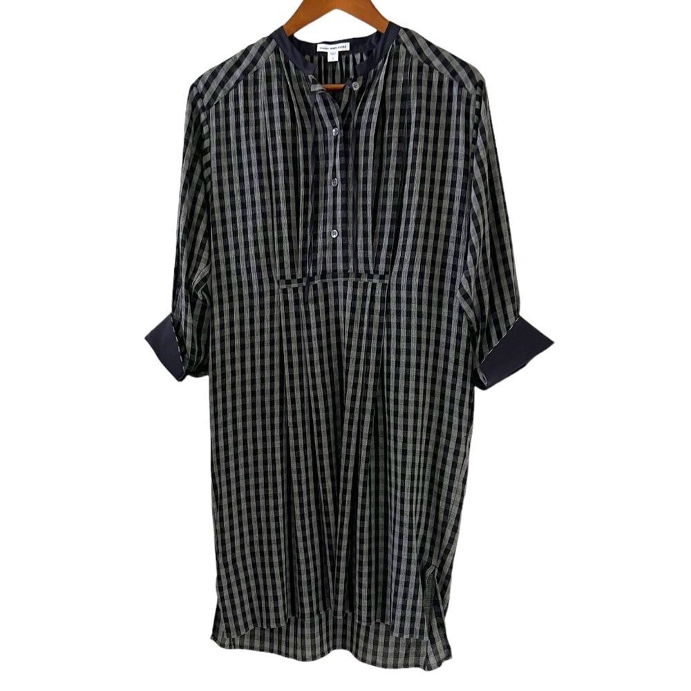 James Perse Standard Wool Blend Gray & Black Plaid Button Front Dress Size S